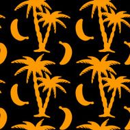 Seamless pattern with silhouettes coconut palm trees and bananas N2