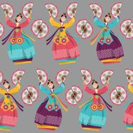 Korean women performing a traditional fan dance tradition