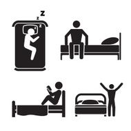 Person in bed icons Hotel sleep signs