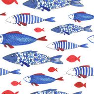 Watercolor pattern with funny fishes