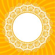 White lace doily on an orange background with rays N2