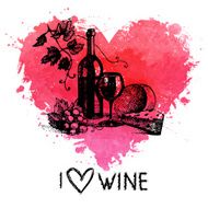Wine vintage background with banner Hand drawn sketch illustrat N4