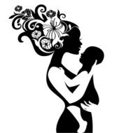 Beautiful mother silhouette with her baby N2