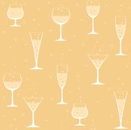 Wine glasses with champagne on yellow background