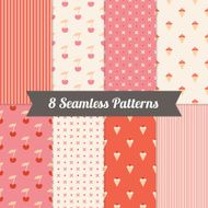 Set of Seamless Pattern with Ice Cream Cherry Crosses Stripes