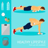 Exercises with dumbbells set Healthy lifestyle and sports theme N3
