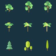 tree flat icons set vector illustration