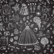 Doodle pattern with wedding images N2