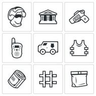 Security Bank and money transport icons set Vector Illustration