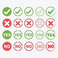 Yes and No circle icons in silhouette outline styles set