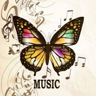 Music background with butterfly and notes