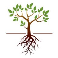 Black vector tree and green leafs roots N4