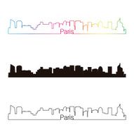 Paris skyline linear style with rainbow