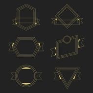Golden thin line banners design elements set on black background