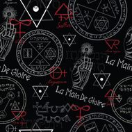 Seamless background with mystic symbols on black