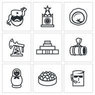 Russian food attraction industry icons set