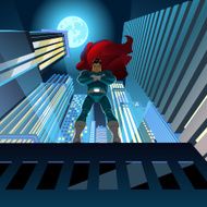 Superhero watching over city