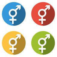 Collection of 4 isolated flat colorful buttons (icons) for intersex