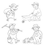 Cartoon gardeners work outline N3