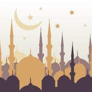 Ramadan vector greeting card with silhouette of golden mosque