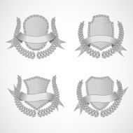 Vector set of shields with Laurel wreaths and ribbons N6