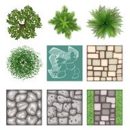 Landscape design top view vector elements