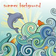 Summer backgrpund with waves and dolphin