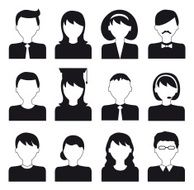 people flat icons set black and white