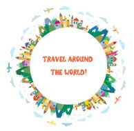 Travel card with airplanes and mountains