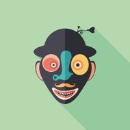 Happy clown flat square icon with long shadows