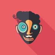 Funny clown flat square icon with long shadows