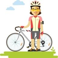 Young racing cyclist woman with bike in flat style N3