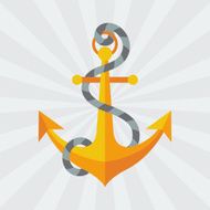 Nautical anchor with rope in flat design style