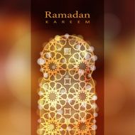 Ornamental mosque window with bokeh lights Ramadan vector