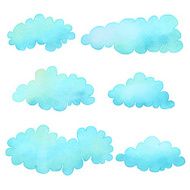 Watercolor cartoon blue clouds