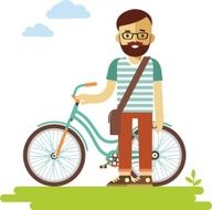 Young bicycle rider hipster man with bike in flat style N2