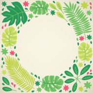 Frame with tropic leaves and flowers