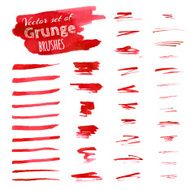 Vector set of watercolor red brush strokes