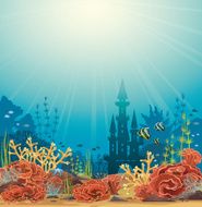 Silhouette of castle and coral reef
