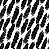 Birds feathers seamless pattern in black and white