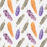 Hand painted watercolor seamless pattern with feathers