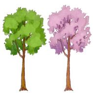 Watercolor trees set summer spring