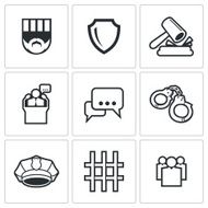 The verdict of the court and detention icons set Vector Illustration