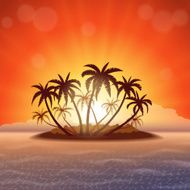 Paradise island at sunset