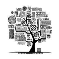 Ethnic tree with handmade ornament for your design N3