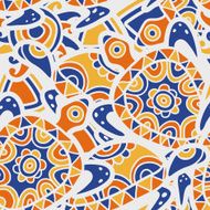 Hand drawn blue and orange seamless pattern Vector ethnic background N2