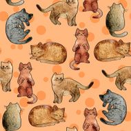 Vector Watercolor Cute Cats Seamless Pattern N4