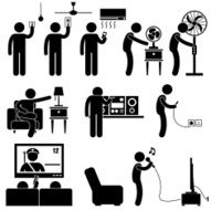 Man Using Home Appliances Equipment Pictogram