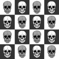 Seamless pattern with skulls over black and white background