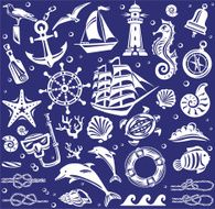 White Summer sea icons set